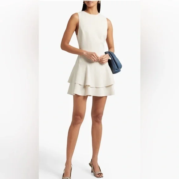Alice + Olivia Dress Women’s 6 Cream Palmira Tiered Crepe Mini Sleeveless - Picture 1 of 9